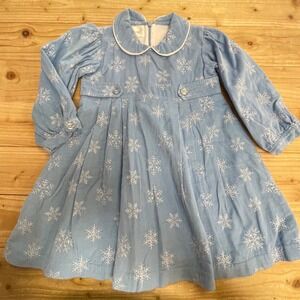 Strasburg Dress‎ 24M Light Blue Snowflake Corduroy Collared Long Sleeve Girl